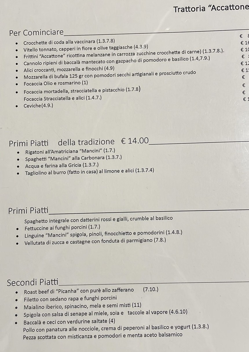 Trattoria Accattone menu 1