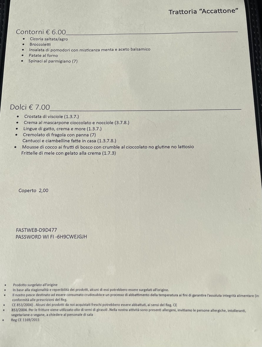 Trattoria Accattone menu 2