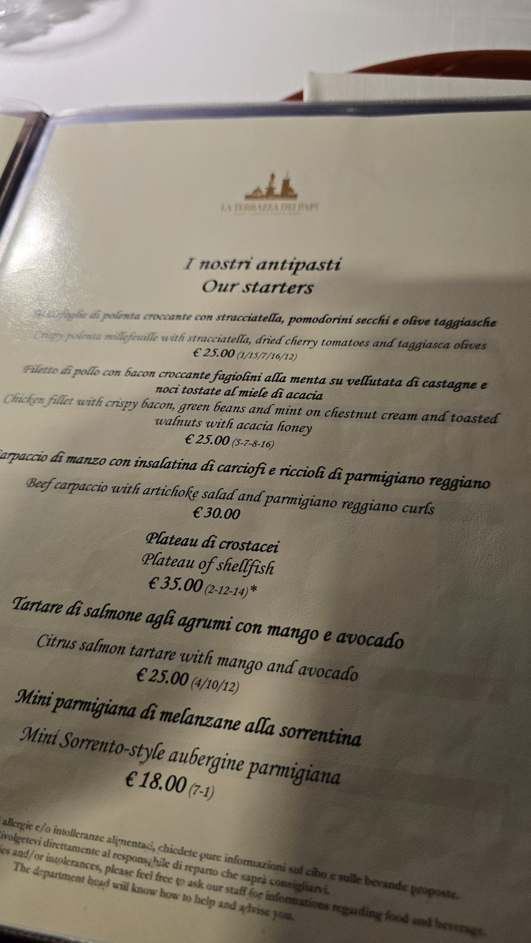 La Terrazza dei Papi Rooftop Restaurant menu 1