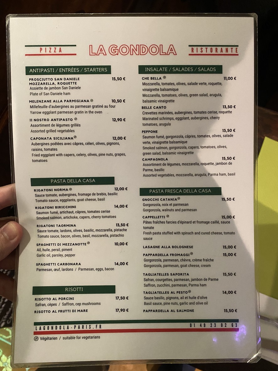 La Gondola menu 1