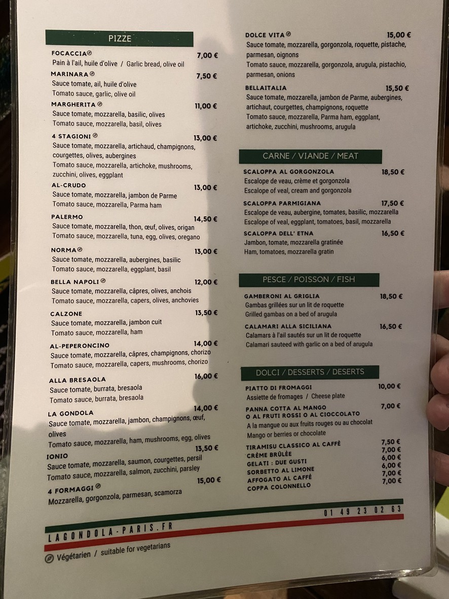 La Gondola menu 2