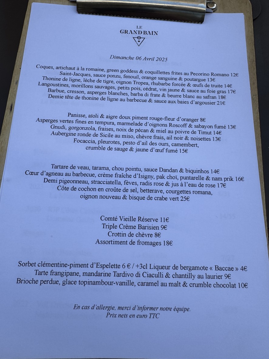 Le Grand Bain menu 1