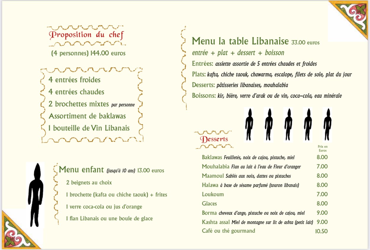 La Table Libanaise menu 2