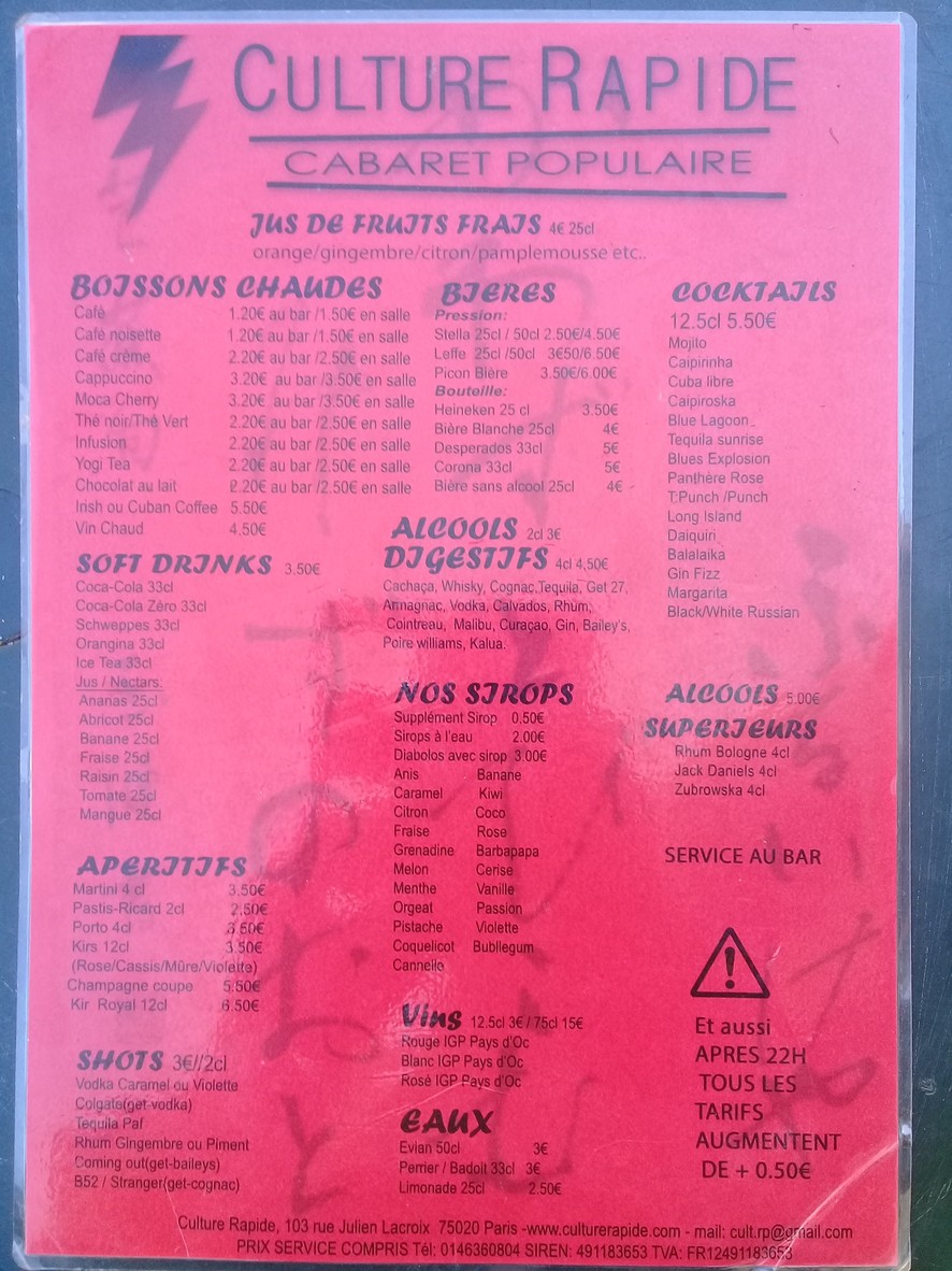 Culture Rapide menu 1