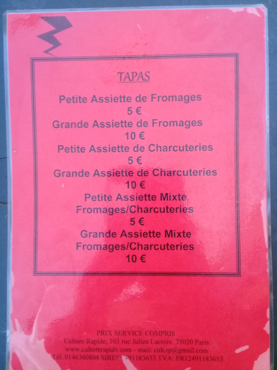 Culture Rapide menu 2