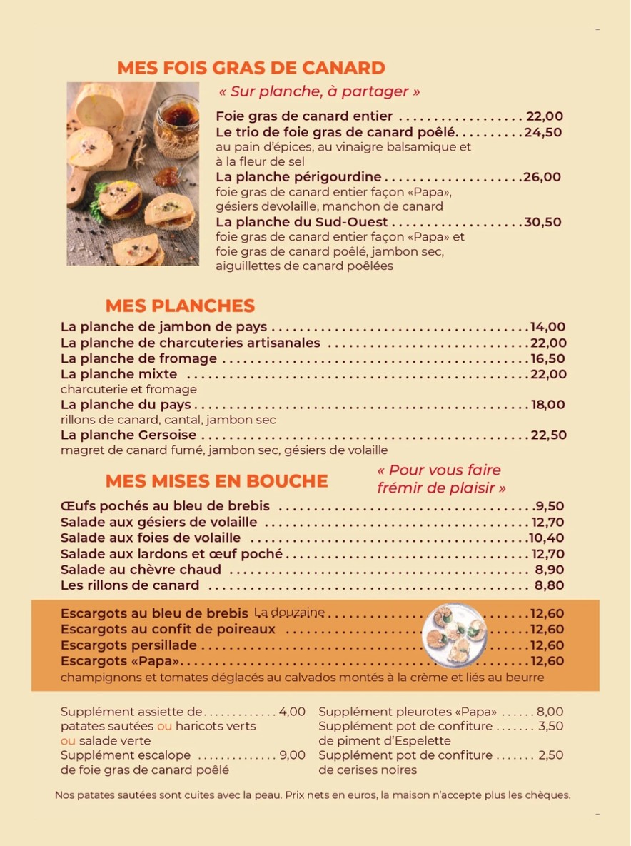 Chez Papa Bastille menu 1