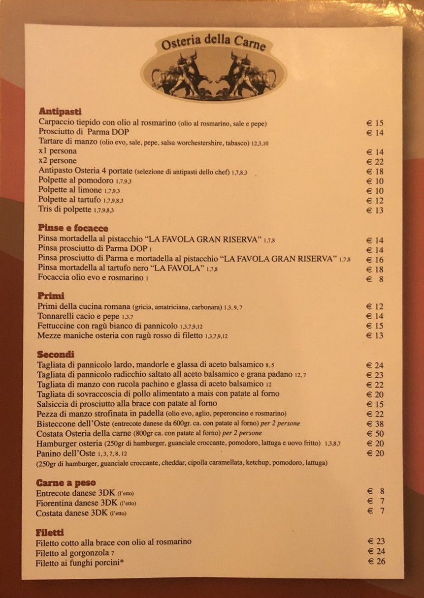 Osteria Della Carne menu 1