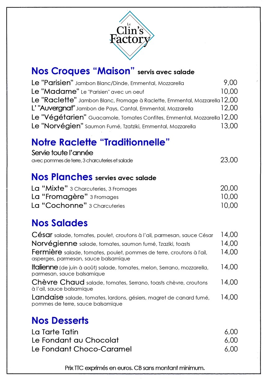 Le Clin's Factory menu 1