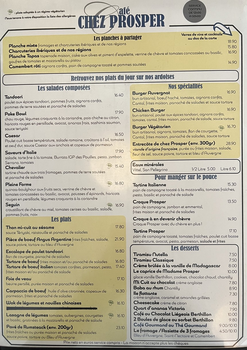 Chez Prosper menu 1