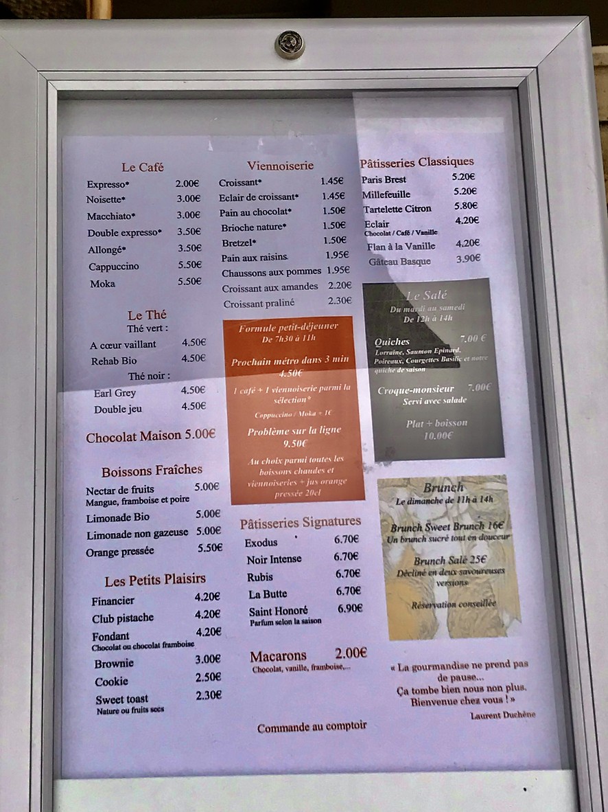 LAURENT DUCHÊNE Vincennes pâtisserie et café boutique menu 1