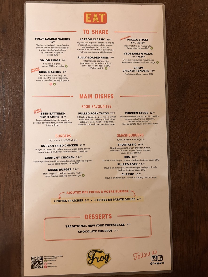 The Frog & Princess menu 1