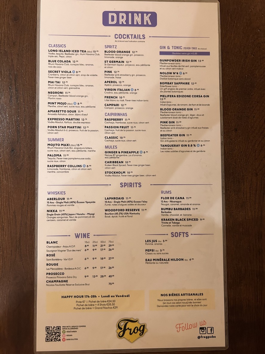 The Frog & Princess menu 2