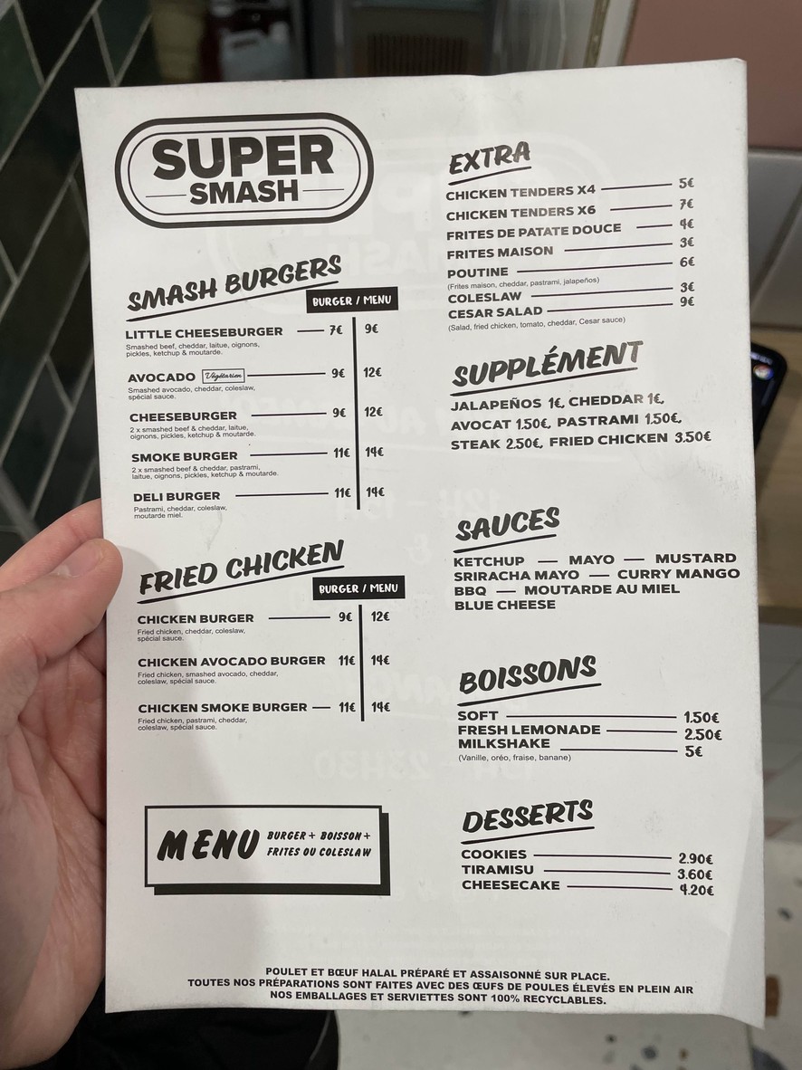 SUPER SMASH cours de Vincennes menu 1