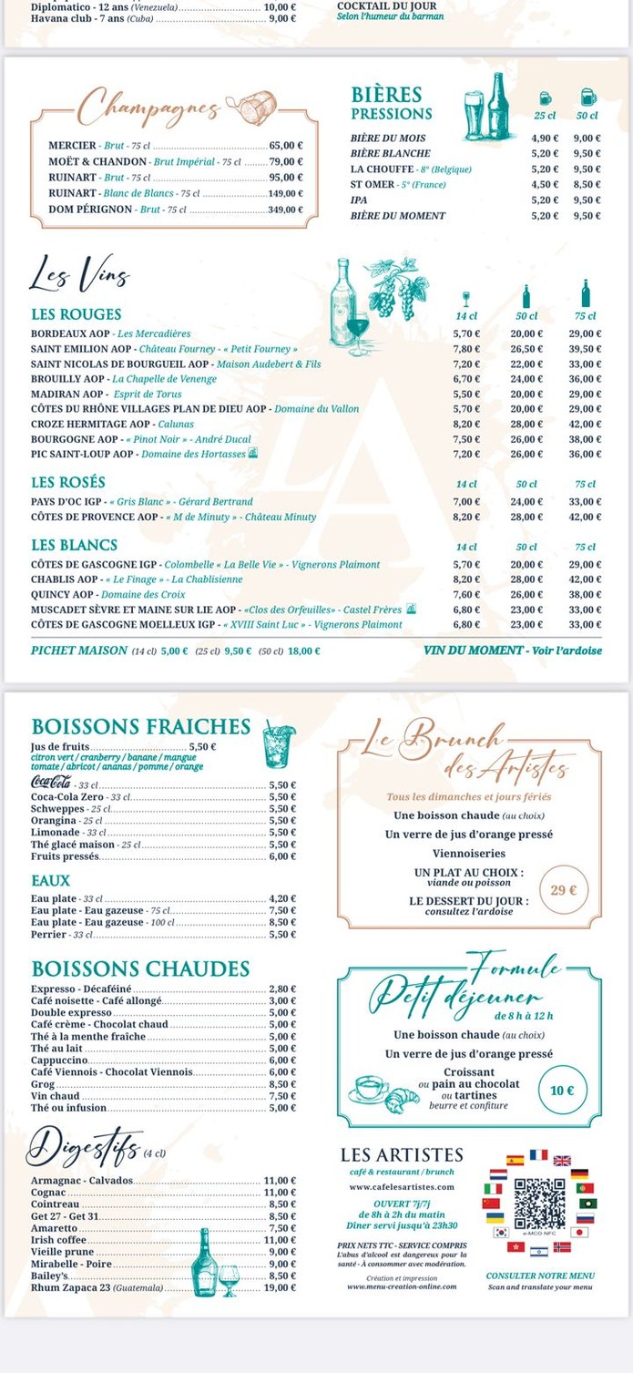 Les Artistes menu 2