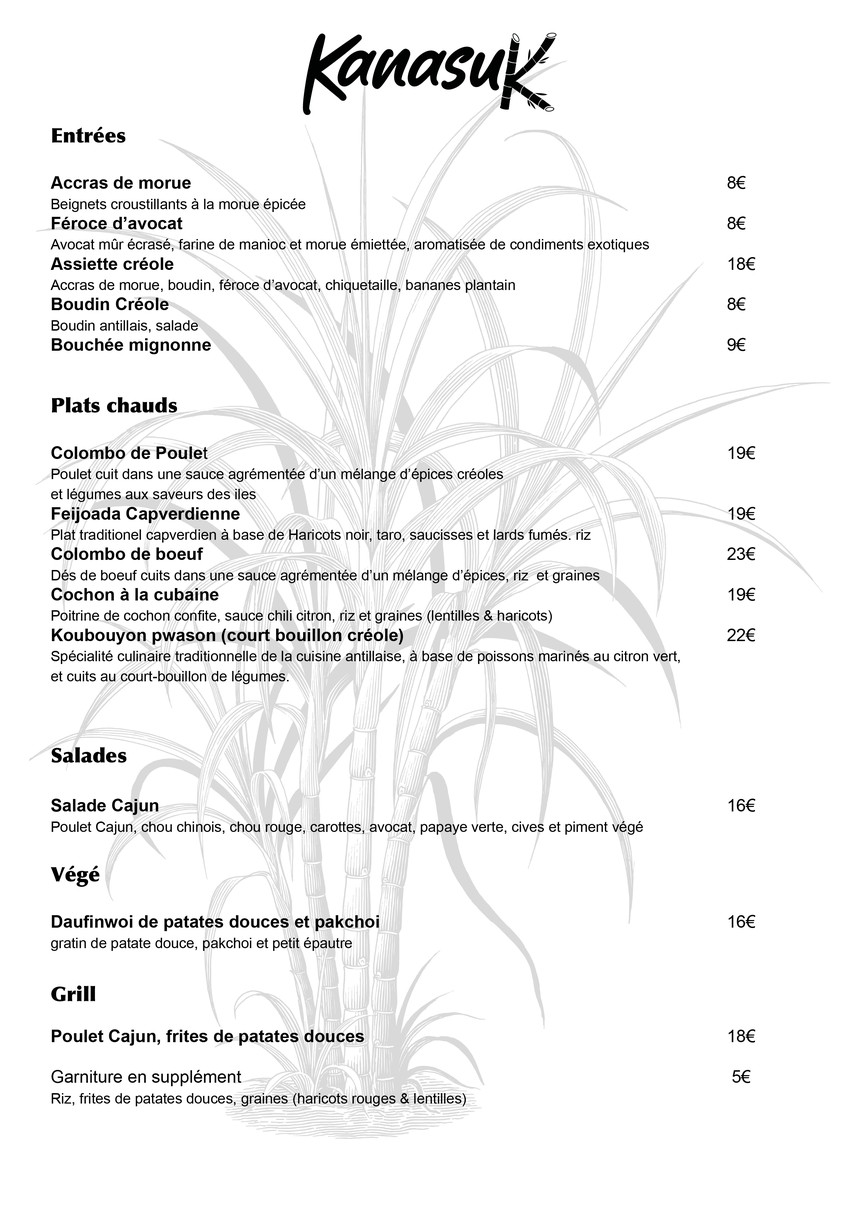 KANASUK - Restaurant Créole & Rhumerie menu 1