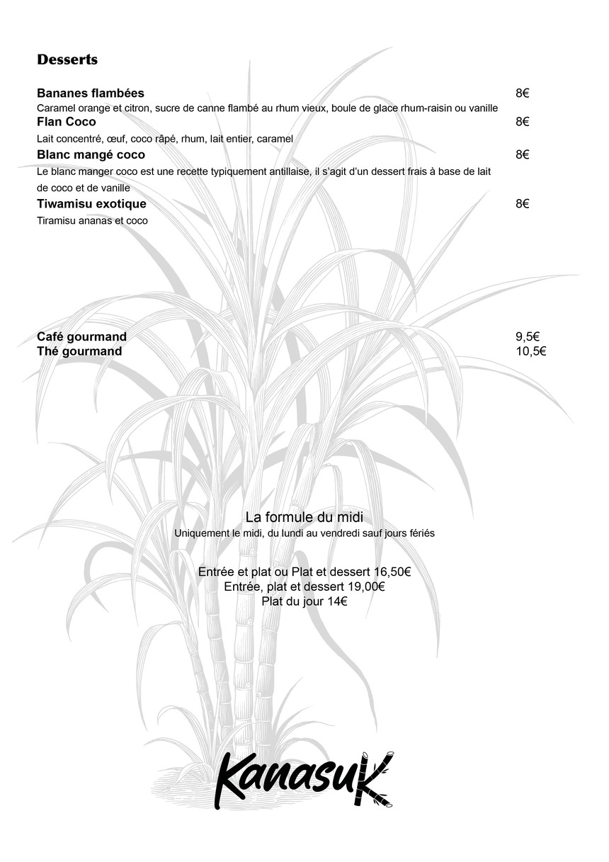 KANASUK - Restaurant Créole & Rhumerie menu 2
