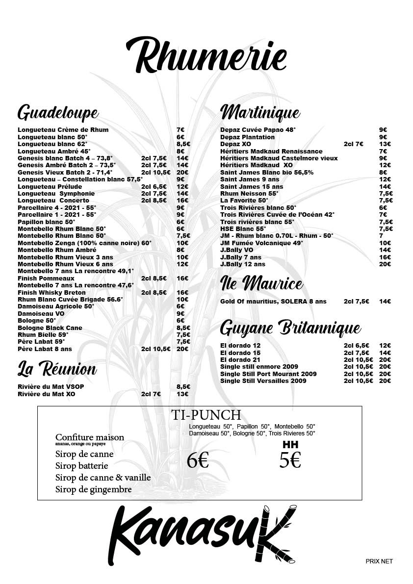 KANASUK - Restaurant Créole & Rhumerie menu 5