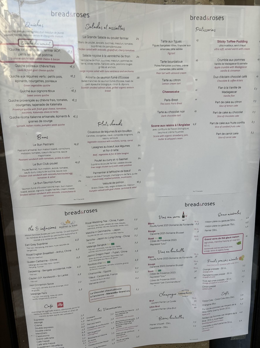 Bread & Roses Paris menu 3
