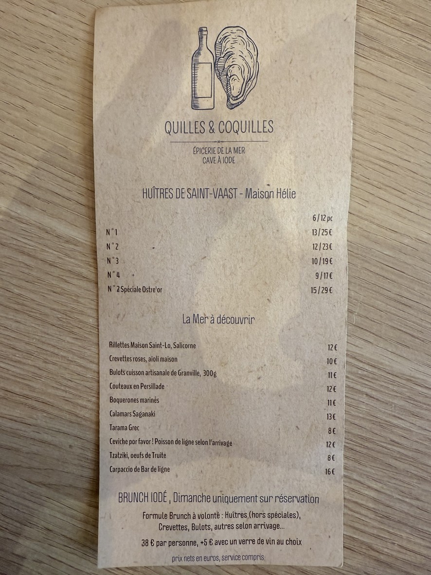 Quilles & Coquilles menu 1