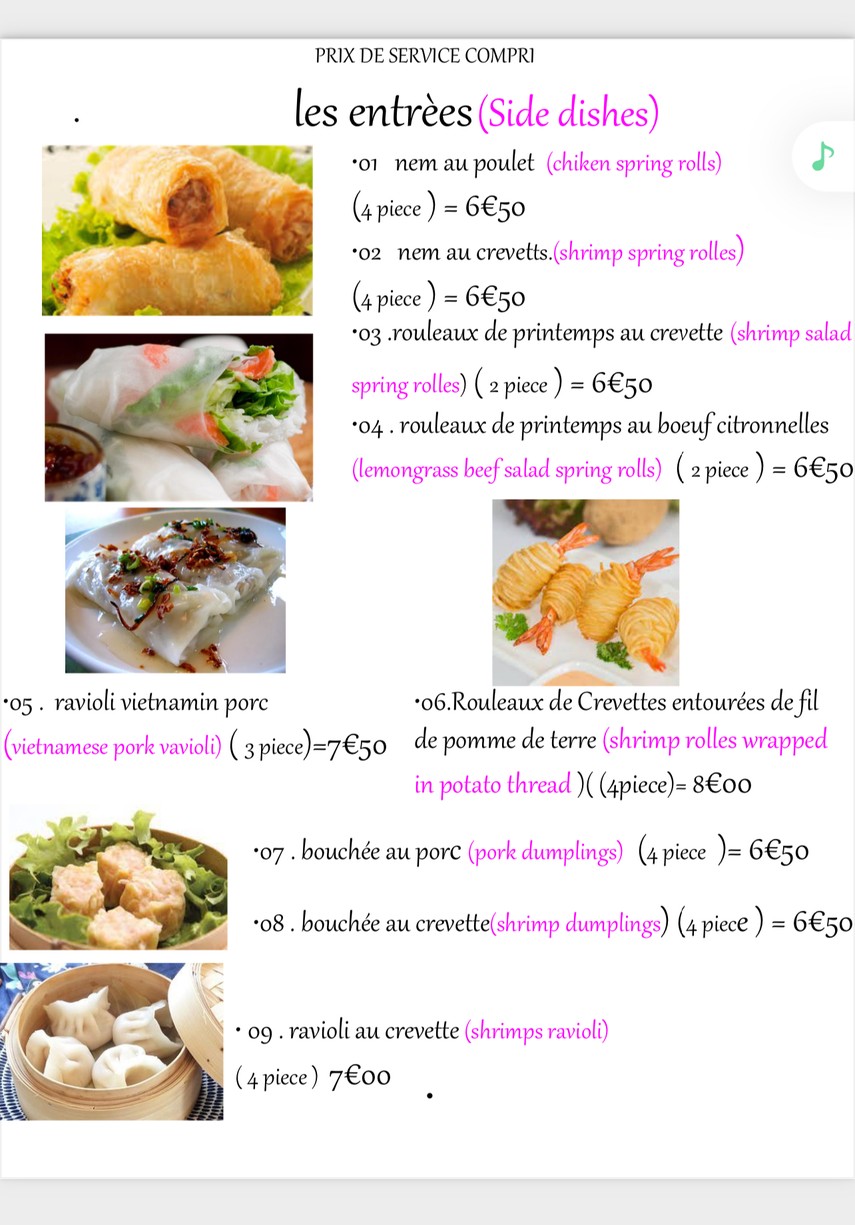 Sourire du Vietnam menu 1
