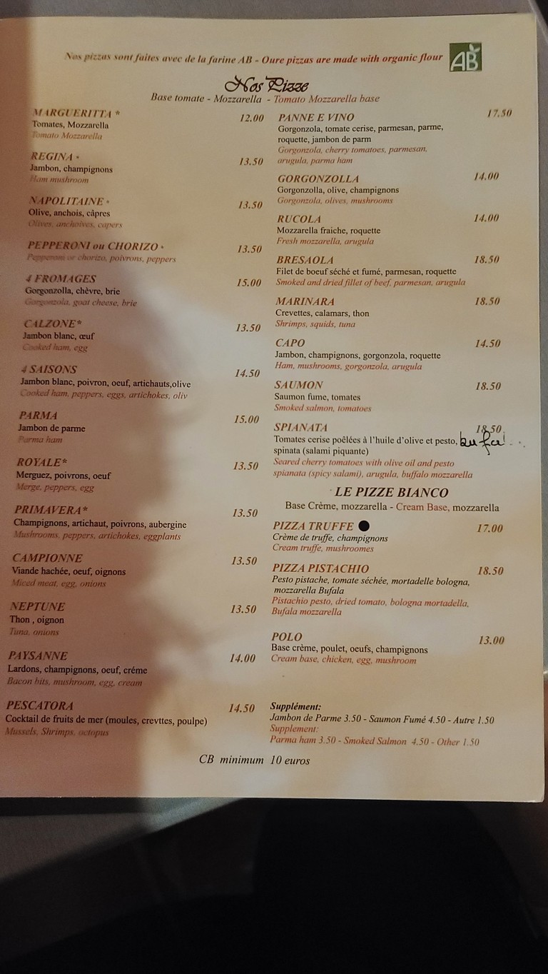 Pane & Vino menu 2