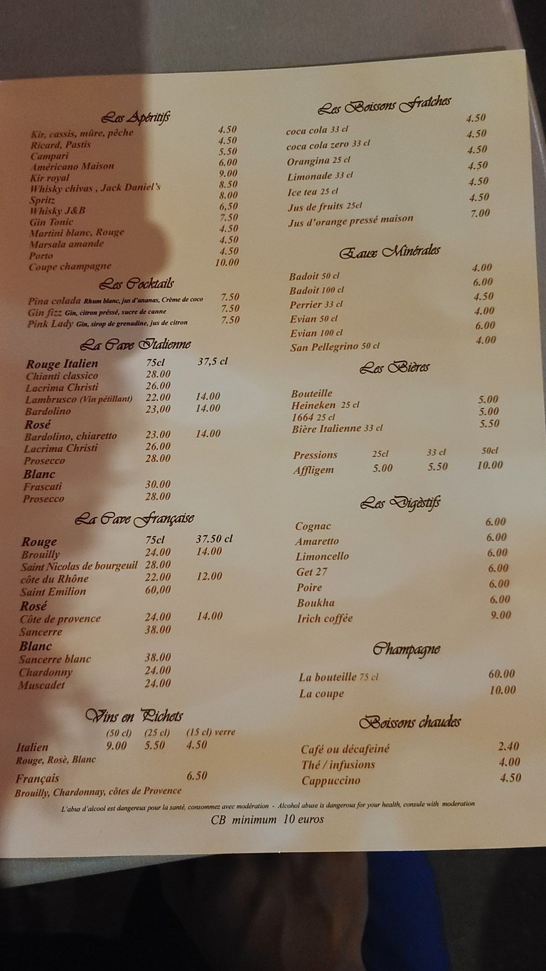 Pane & Vino menu 3