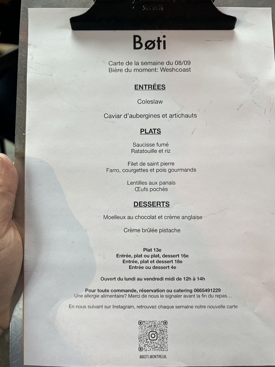 Restaurant Boti menu 1