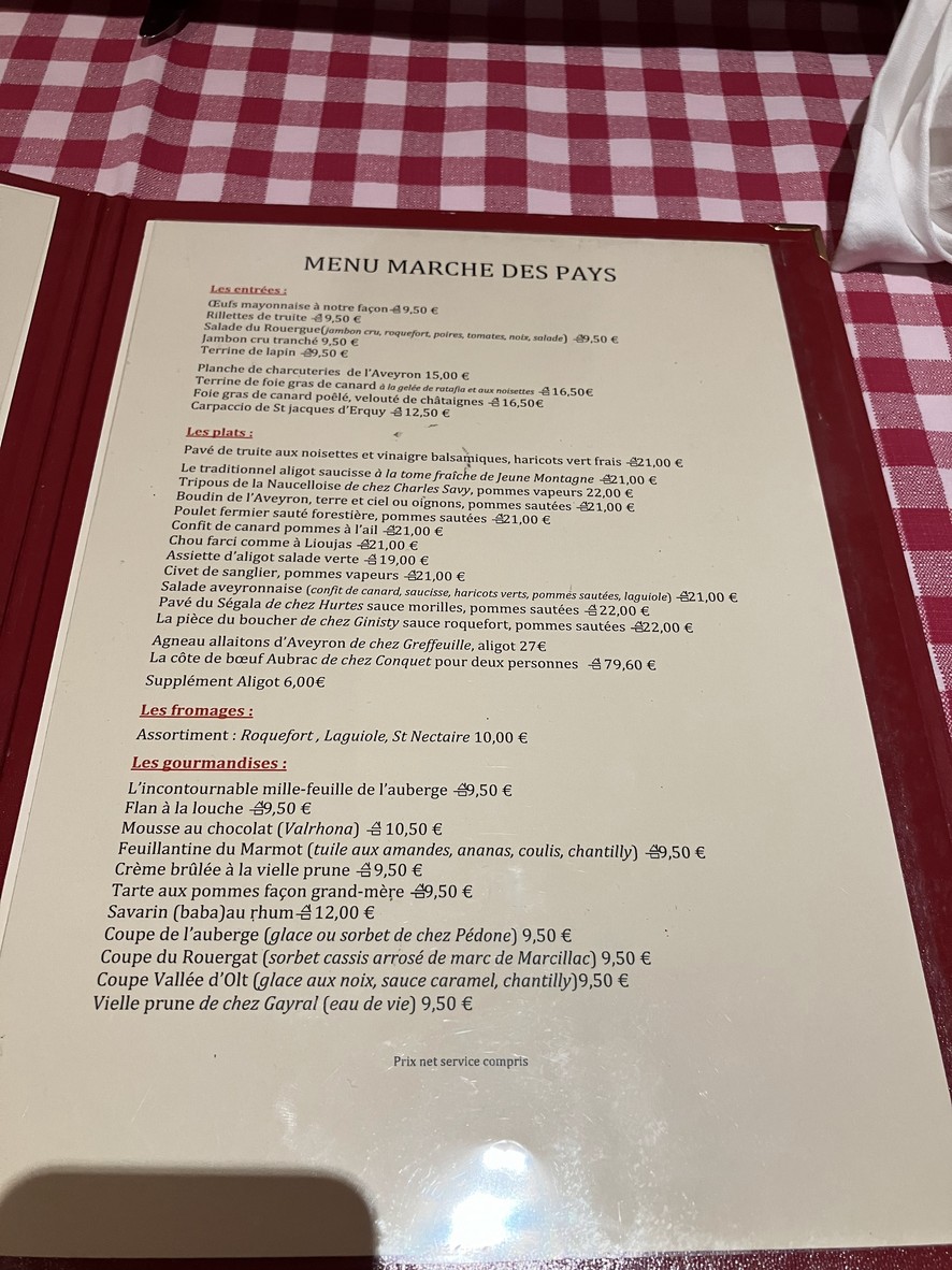 L’Auberge Aveyronnaise menu 2