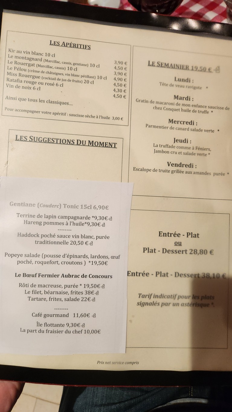 L’Auberge Aveyronnaise menu 3