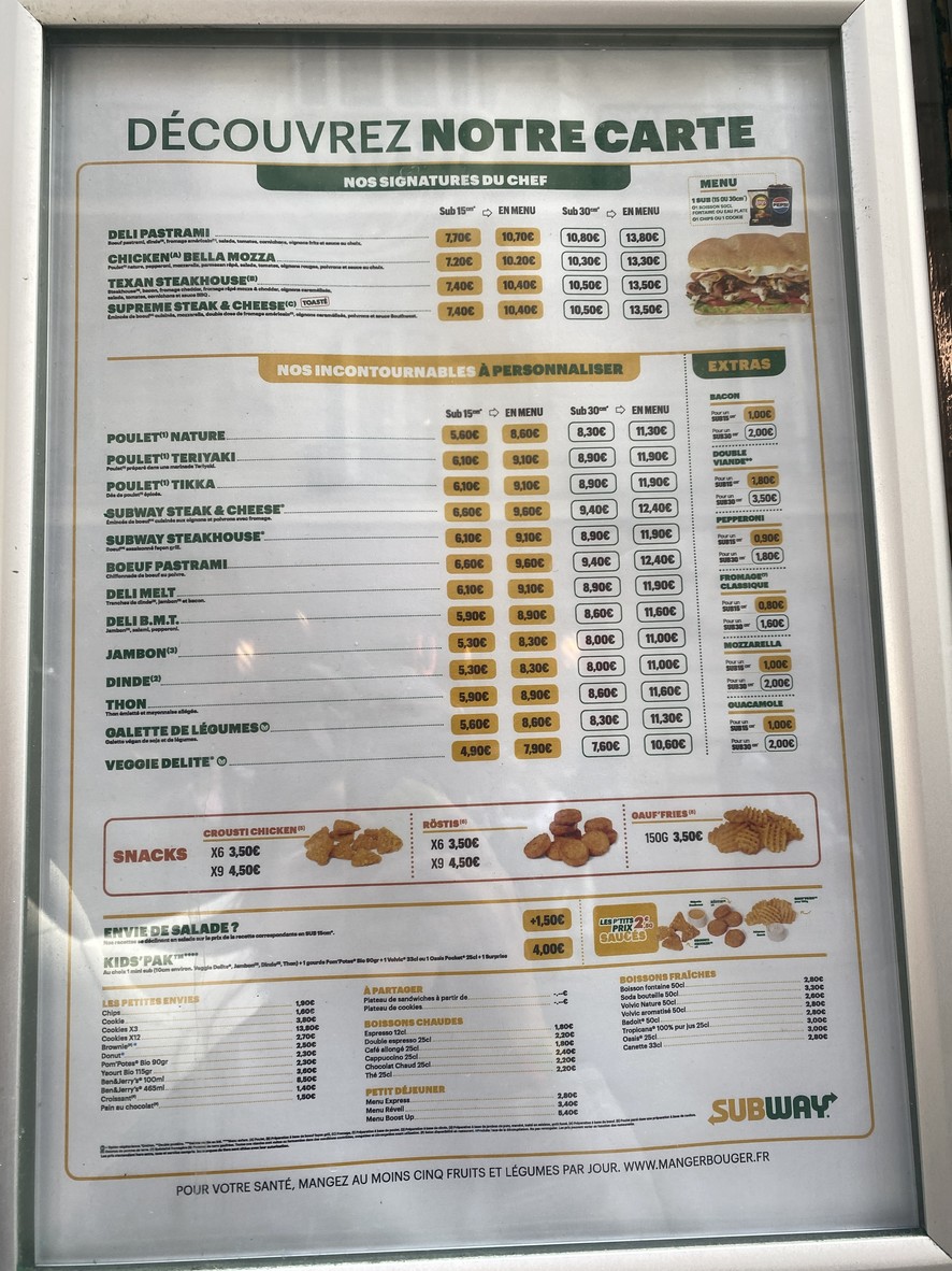 Subway menu 1