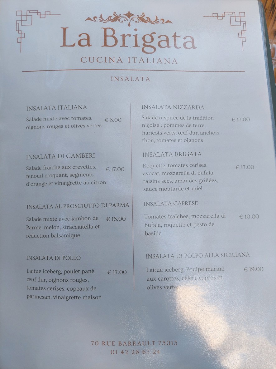 La Brigata menu 1