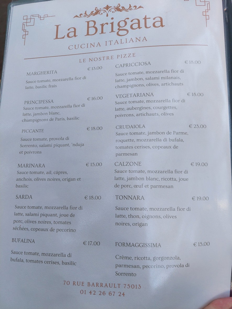 La Brigata menu 2