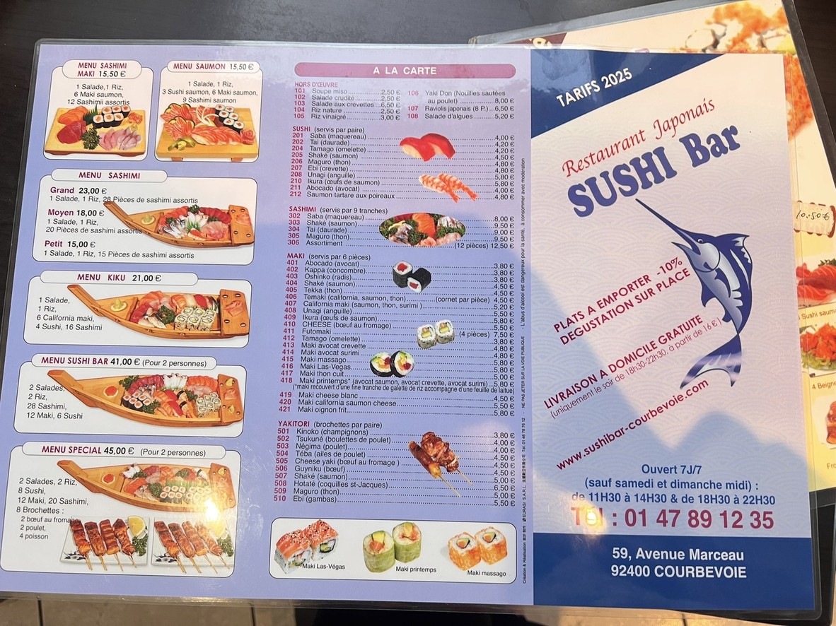 Sushibar menu 1