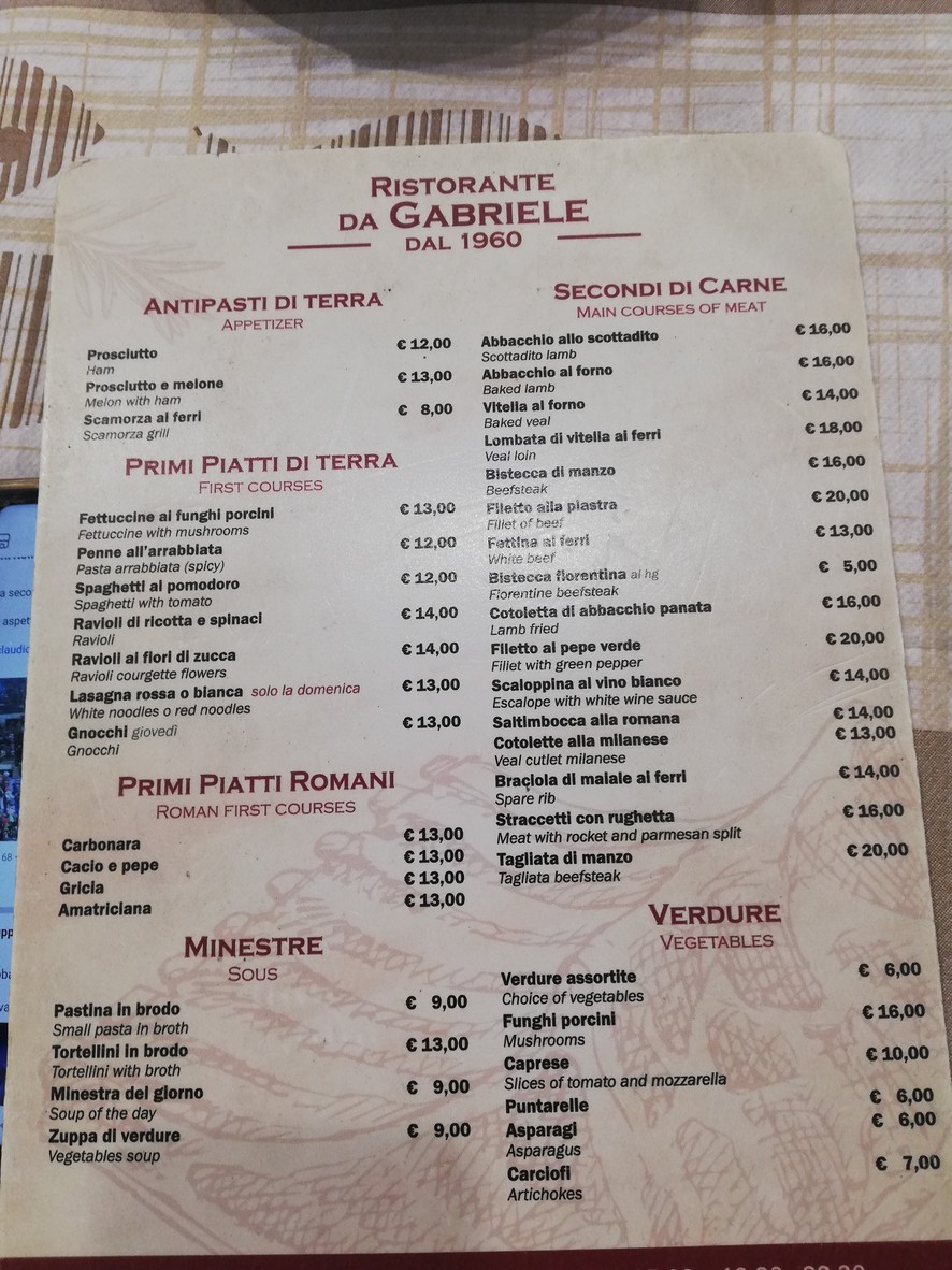 Da Gabriele menu 2
