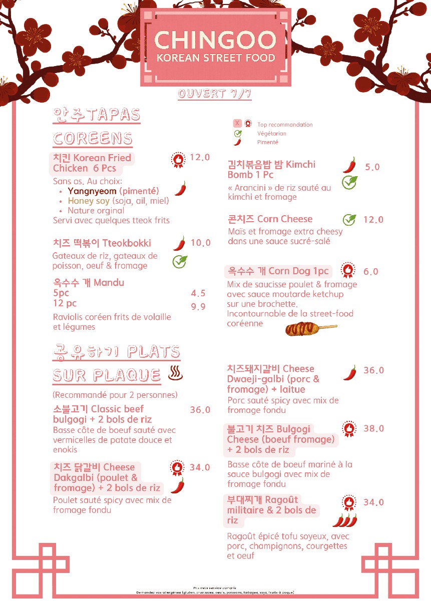 CHINGOO - Restaurant Coréen - La Défense menu 1