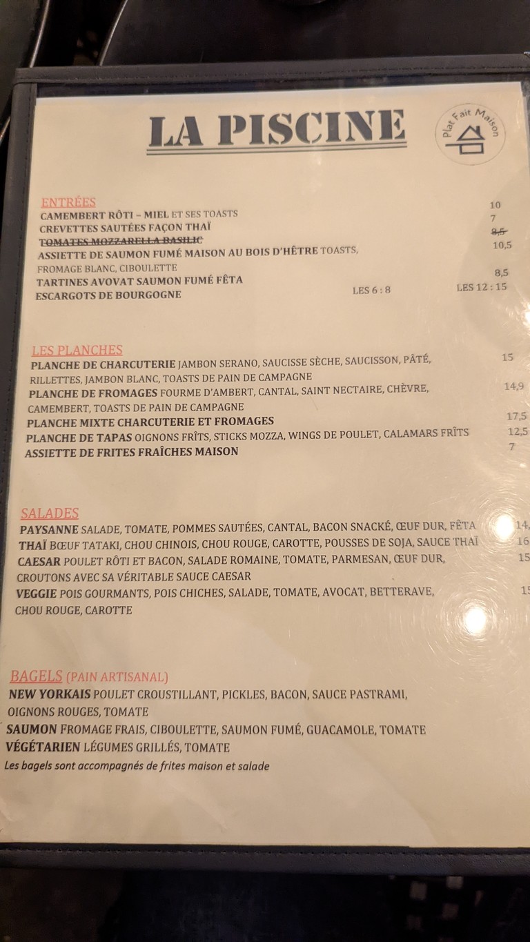La Piscine menu 1
