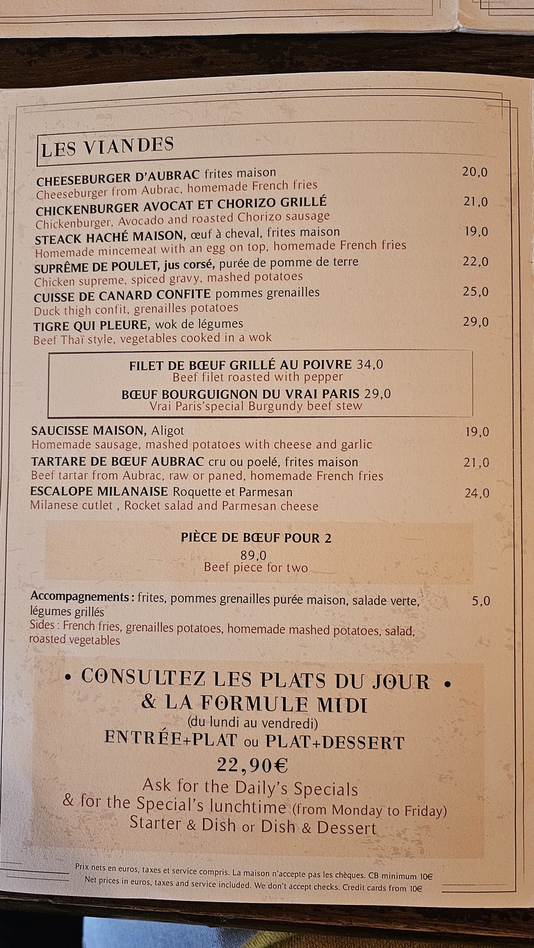 Le vrai Paris menu 2