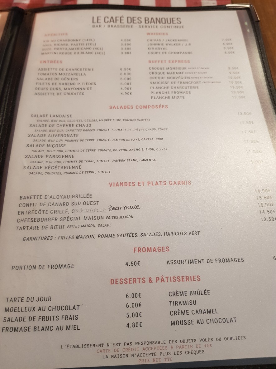 Café des Banques menu 1