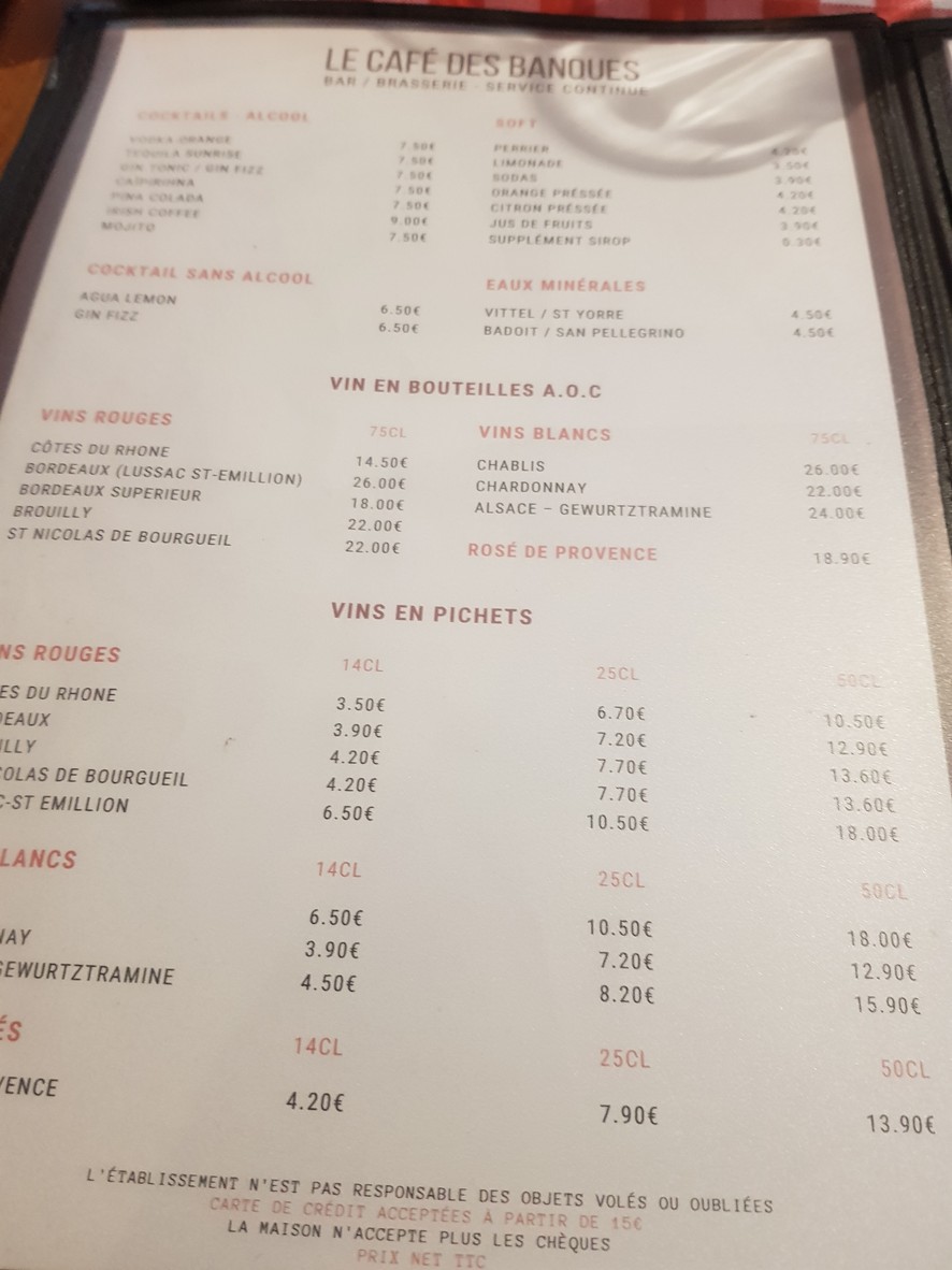 Café des Banques menu 2