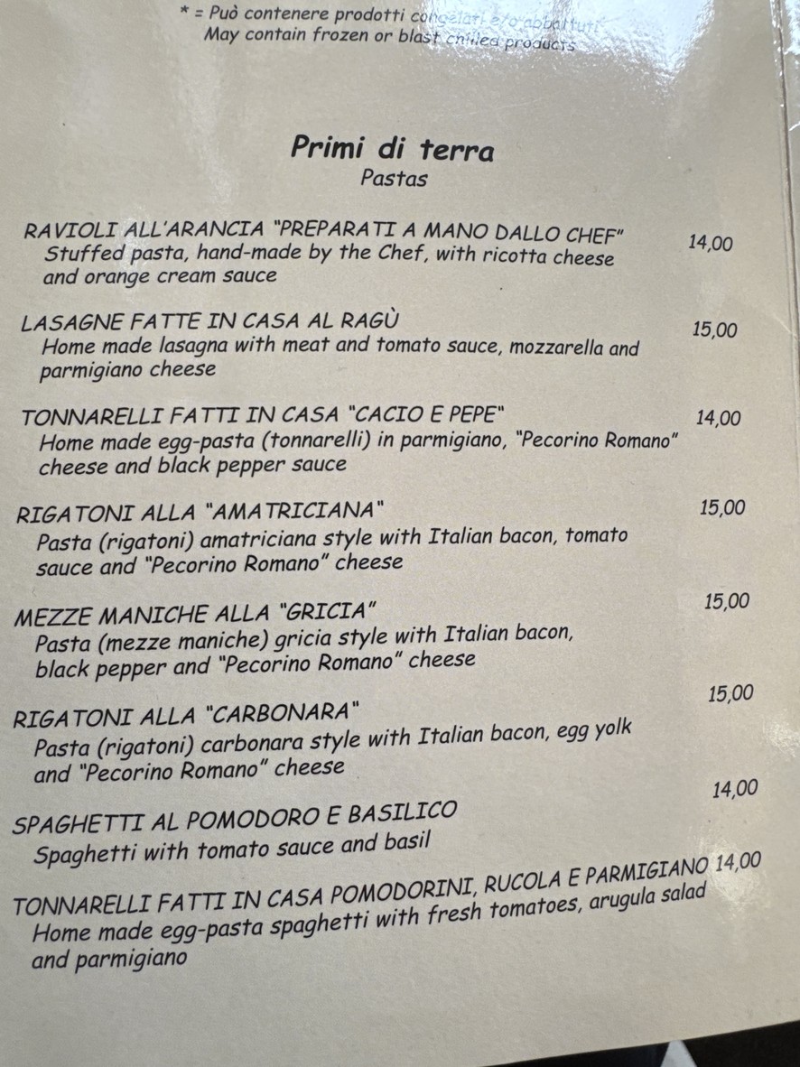 Piccolo Arancio menu 2