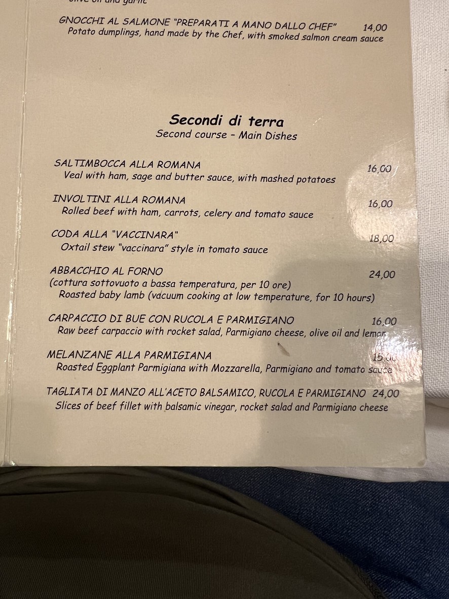 Piccolo Arancio menu 3