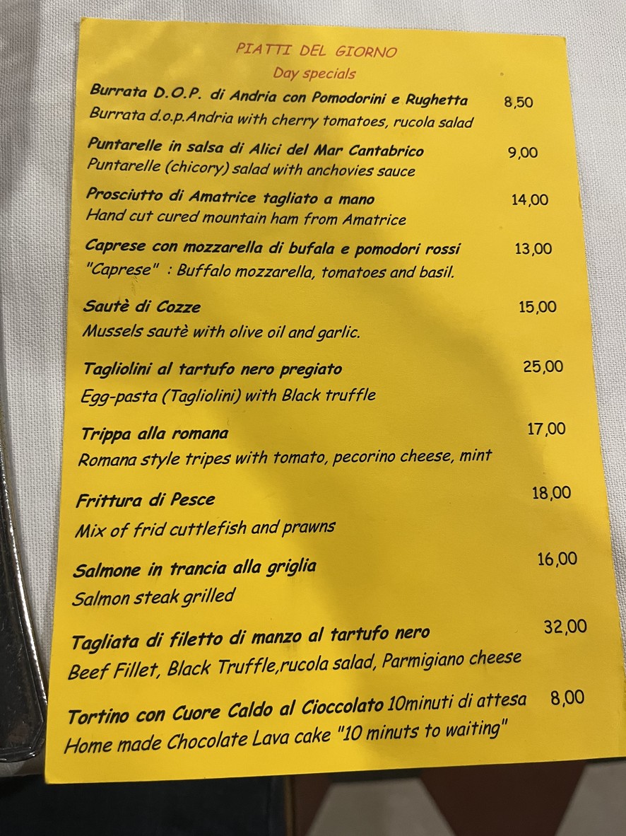Piccolo Arancio menu 4