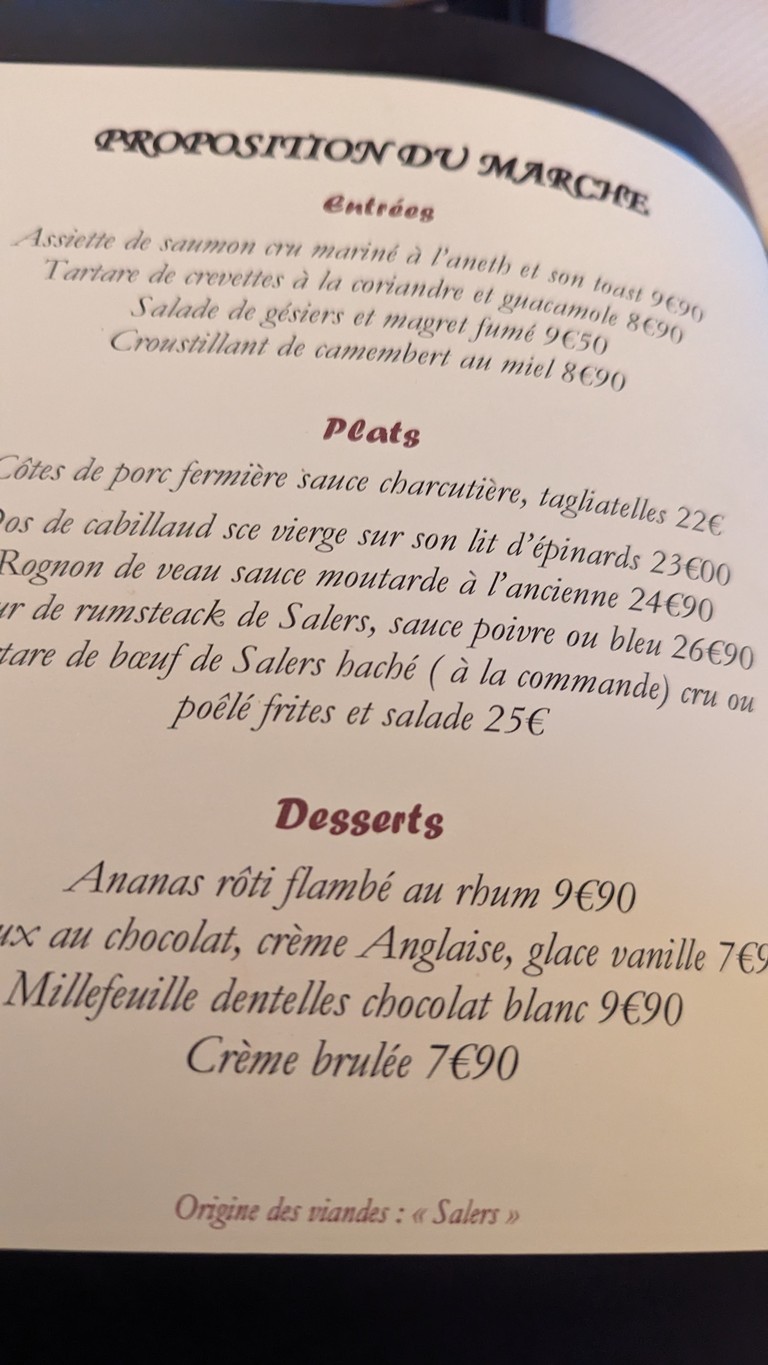 Restaurant Le Ruisseau menu 2