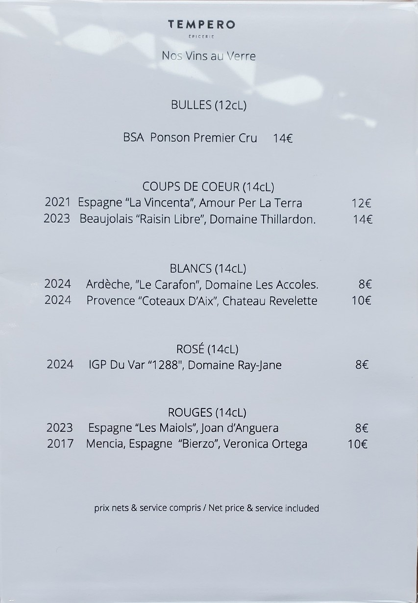 Epicerie Tempero menu 2