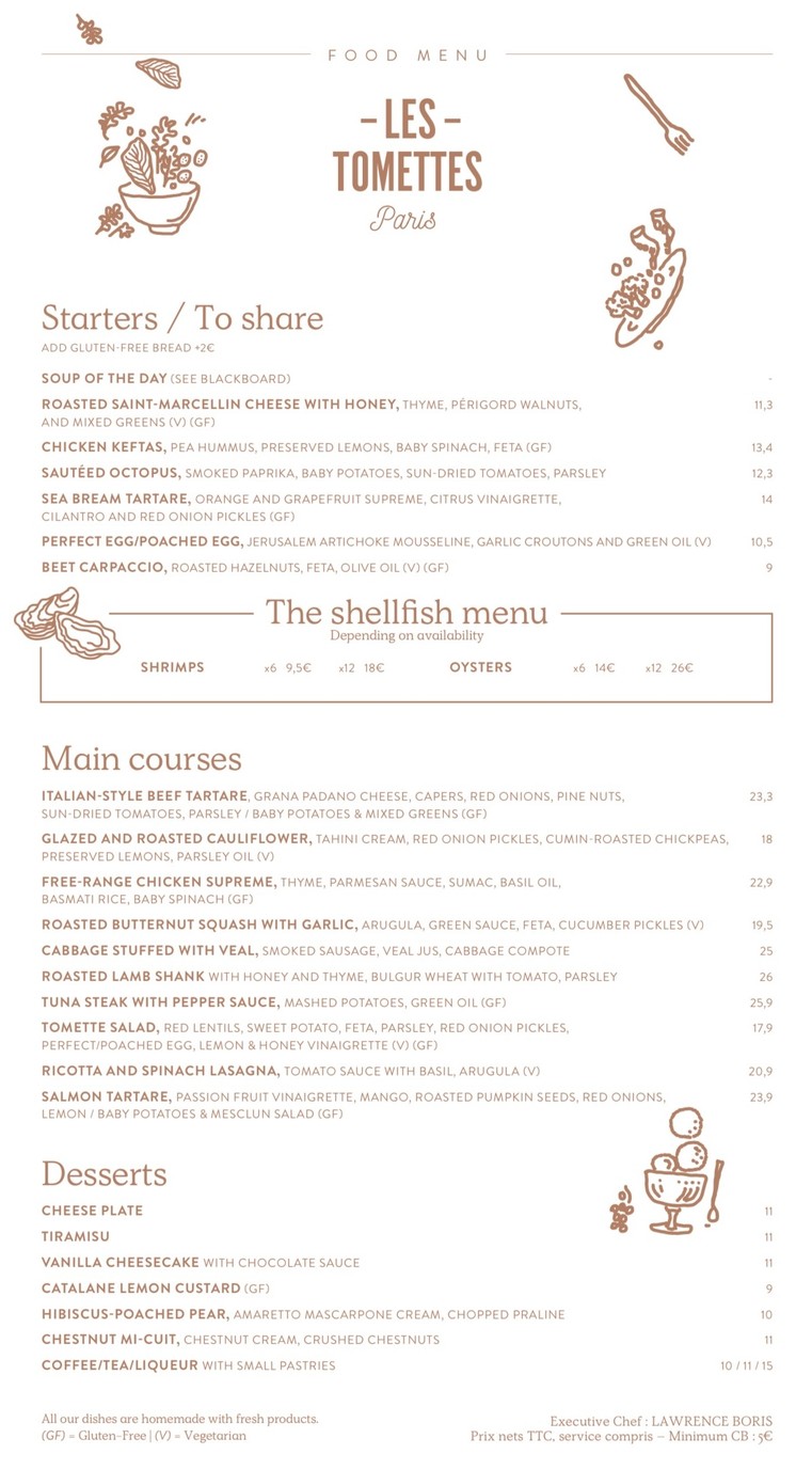 Les Tomettes menu 1