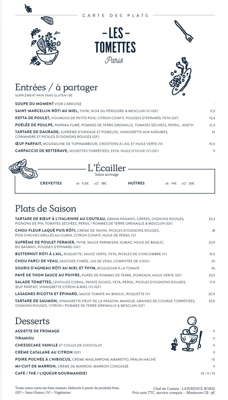 Les Tomettes menu 2
