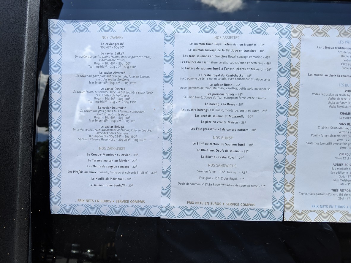 Restaurant Petrossian menu 2