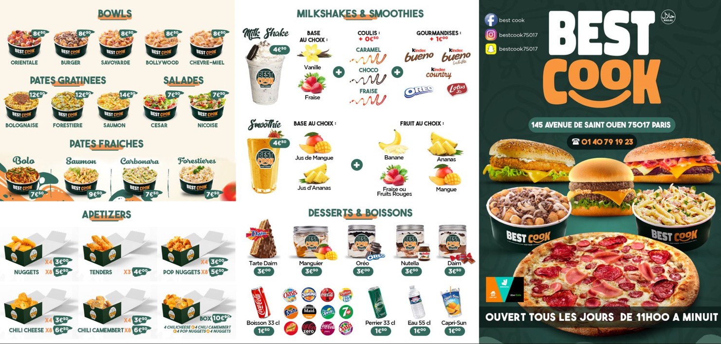 Best Cook restaurant rapide Burger Pizza Saint Ouen menu 1