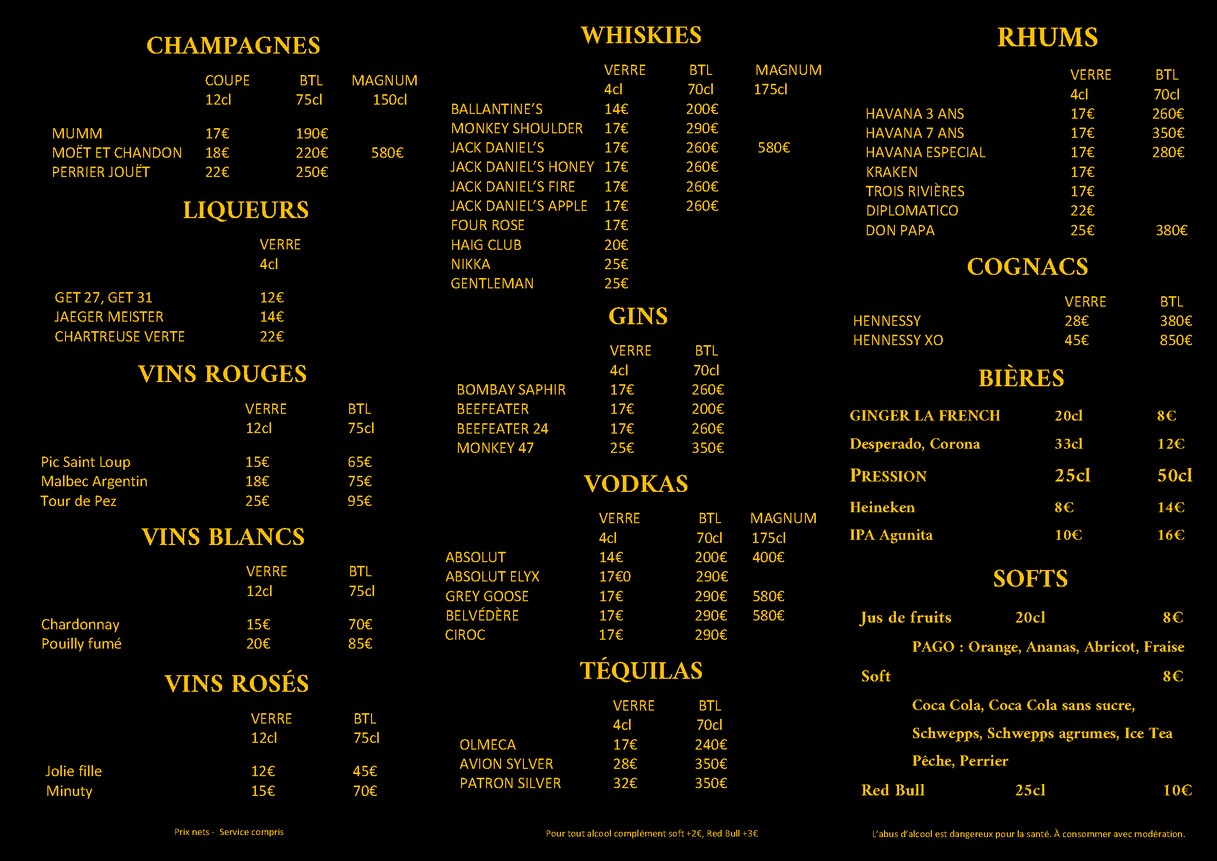 Infinito Bar menu 2