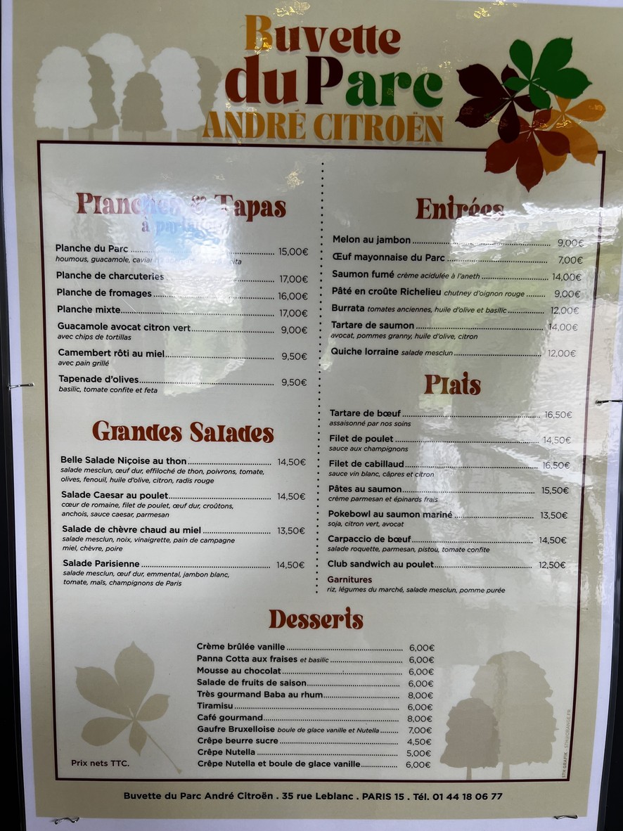 La Buvette du Parc menu 1